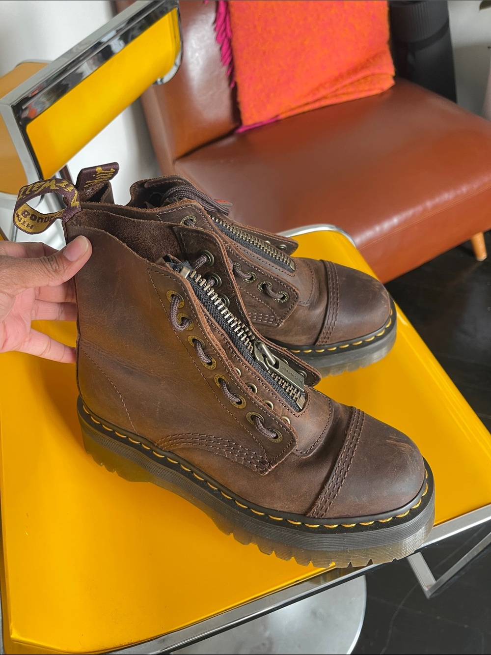 Dr. Martens Kids Brown Leather Lace-Up Zip Combat Boots
